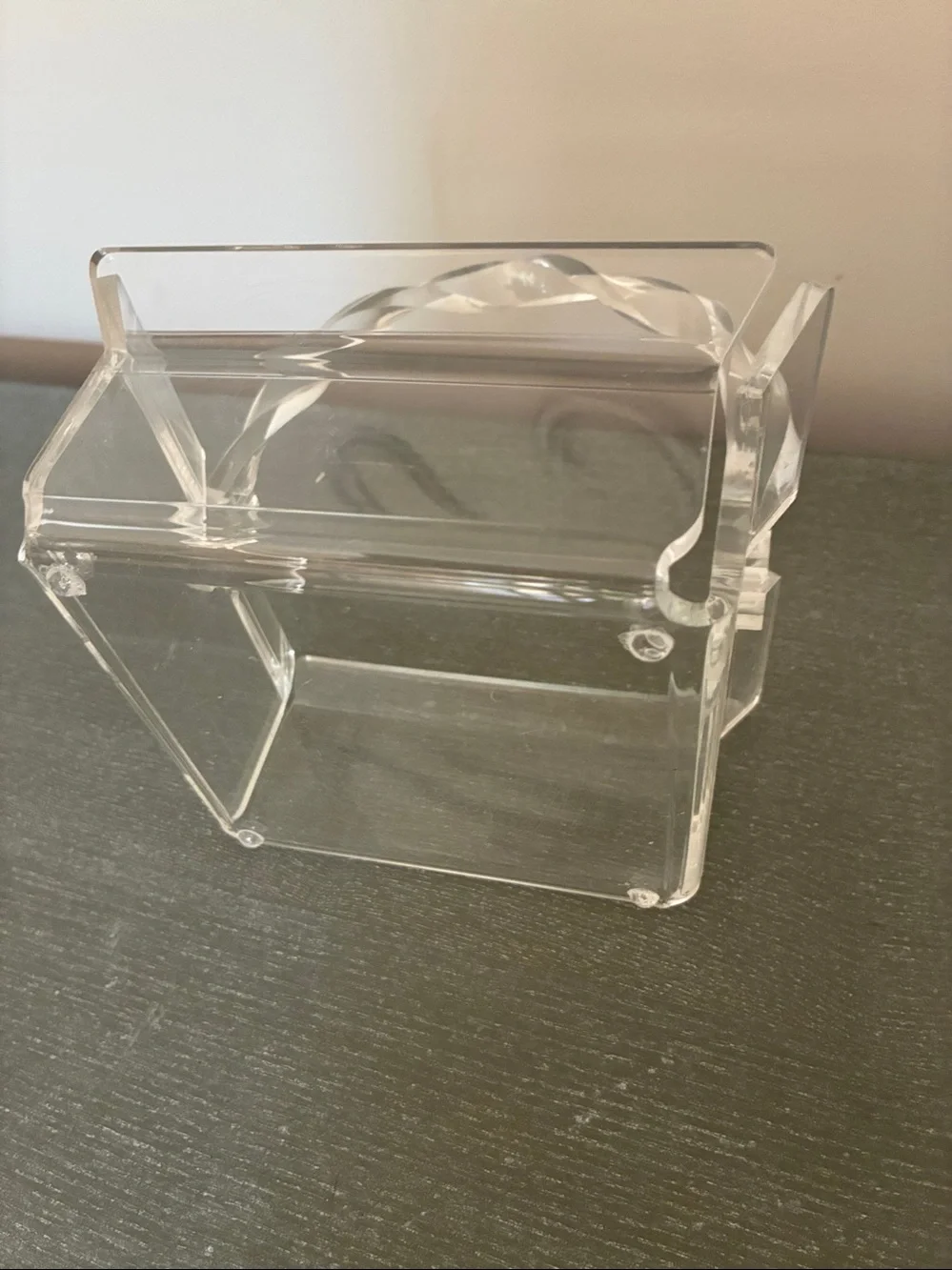 Vintage Clear Lucite Vanity Basket Twisted Handle Hollywood Regency 7.5”